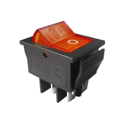 Illuminated Rocker Switch 28x22 mm, 4P, 2x ON-OFF, 35A/12VDC, LED RED