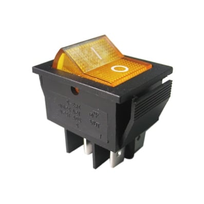 Illuminated Rocker Switch 28x22 mm, 4P, 2x ON-OFF, 16A/250VAC, YELLOW