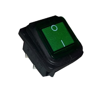 Illuminated Waterproof Rocker Switch 28x22 mm, 4P, 2x ON-OFF, 16A/250VAC, GREEN