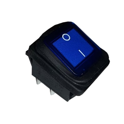 Illuminated Waterproof Rocker Switch 28x22 mm, 4P,  2x ON-OFF, 16A/250VAC, BLUE