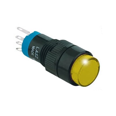 Illuminated Push Button Switch M12, OD:14 mm, 2DPDT, 2x OFF-(ON), 0.5A/250V, 1A/24V, 12V YEL