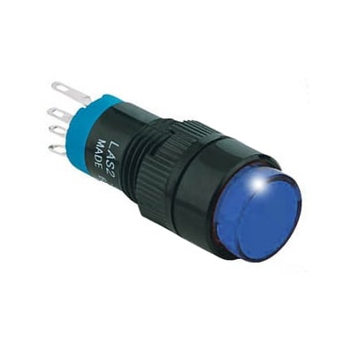 Illuminated Push Button Switch M12, OD:14 mm, 2DPDT, 2x OFF-(ON), 0.5A/250V, 1A/24V, 12V BLUE