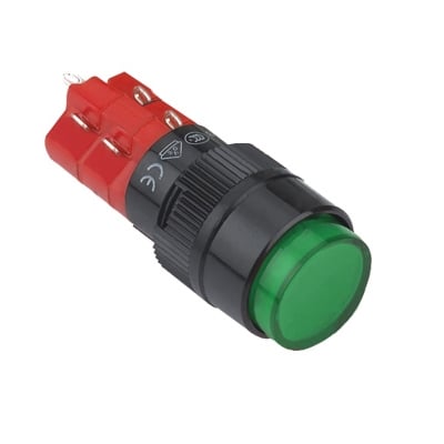 Illuminated Push Button Switch M16, OD:18 mm, 2NO/2NC, 5A/250V, 2A/24V, 250V GRN