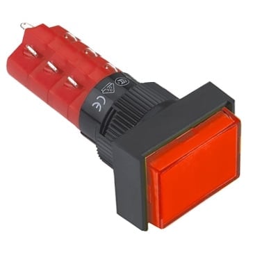 Illuminated Push Button Switch M16, 18x24 mm, 3NO/3NC, 5A/250V, 2A/24V, 250V RED