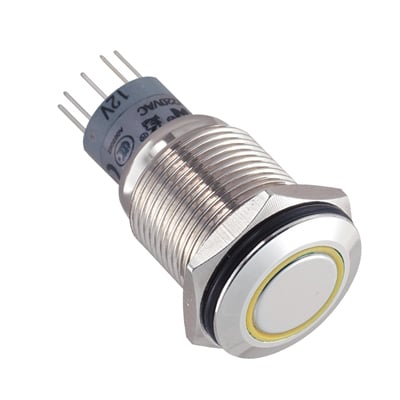 Illuminated Push Button Switch M16, OD:18 mm, 2NO/2NC, 3A/250V, METAL, 12V YEL
