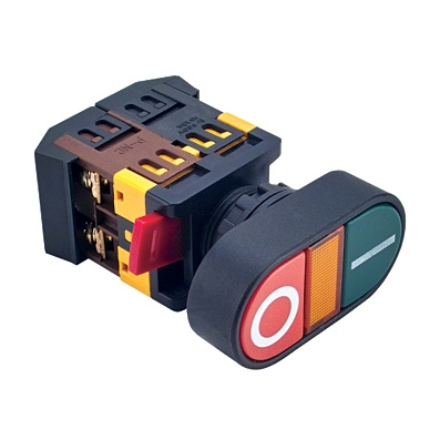 Double Illuminated Push Button Switch M22, 2DPDT, 2x OFF-(ON), 10A/600V, 250V RED/GRN