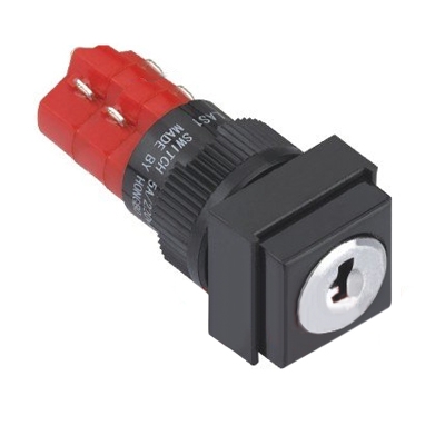 Key Switch M16, 18x18 mm, 2x ON-OFF, flat key, 5A/250V, 2A/24V