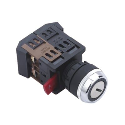Key Switch M22, 30x47 mm, 2x ON-OFF, flat key, 10A/600V, 8A/24V