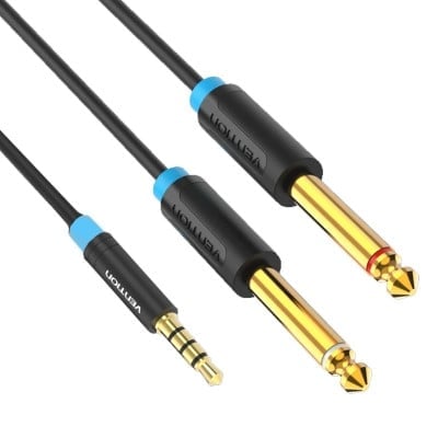 Cable 3.5 mm male 3P/2x 6.3 mm male 2P (OD:4 mm) Cu, 3 m
