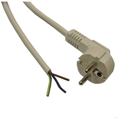 AC Power Cord (3x0.75 mm2), SCHUKO angle type, 2 m, WHITE