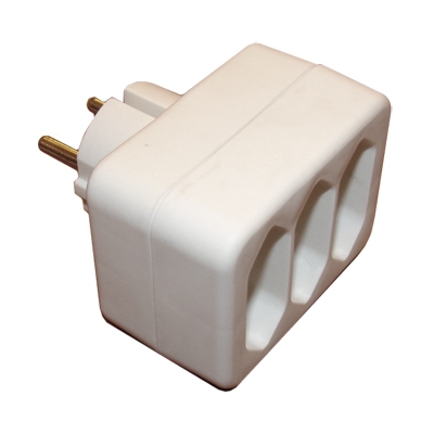 Power Socket Adapter SCHUKO male, 3x EU (CEE 7) female