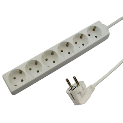 Power Multiple Socket Strip, 6x SCHUKO, 1.5 m, WHITE