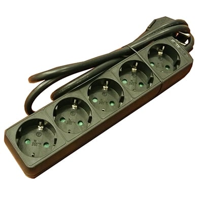 Power Extension Cord, 5x SCHUKO, 1.5 m, BLACK