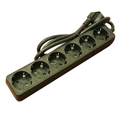 Power Extension Cord, 6x SCHUKO, 1.5 m, BLACK