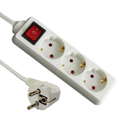 Power Multiple Socket Strip 3x SCHUKO, switch, 1.5 m, WHITE