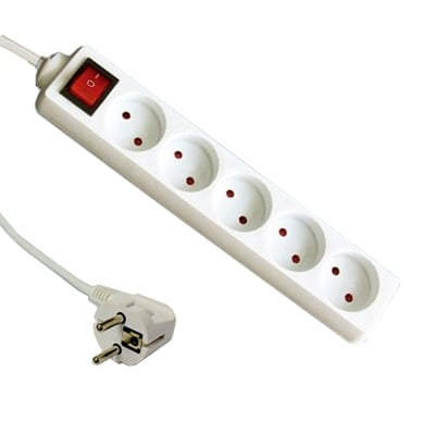 Power Multiple Socket Strip 5x SCHUKO, switch, 1.5 m, WHITE