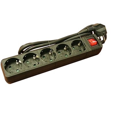 Power Multiple Socket Strip 5x SCHUKO, switch, 1.5 m, BLACK