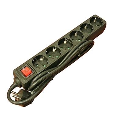 Power Multiple Socket Strip 6x SCHUKO, switch, 1.5 m, BLACK