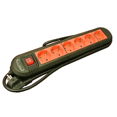 Power Extension Cord, 6x SCHUKO, switch, 1.5 m