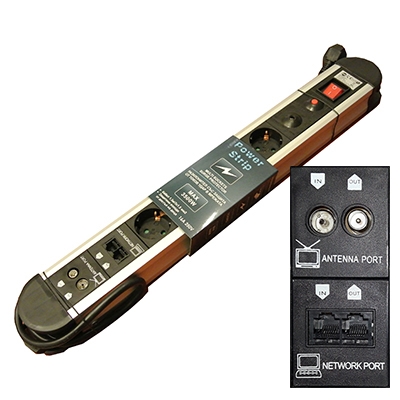 Power Multiple Socket Strip, Surge Guard, 5x SCHUKO, LAN, TV, 1.5 m