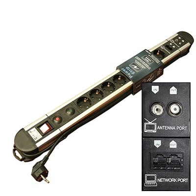 Power Multiple Socket Strip, Surge Guard, 8xSCHUKO, LAN, TV, 1.5 m