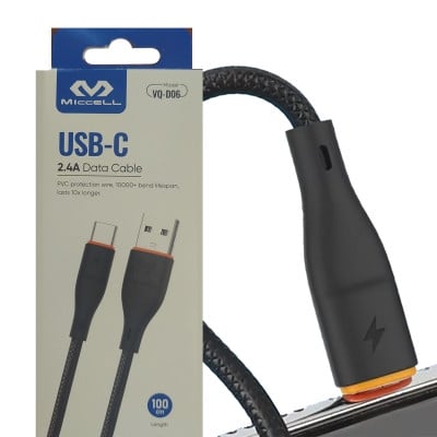 USB Cable A male, USB C мъжки VQ-D06, 2.4A, 1 m,  BLACK