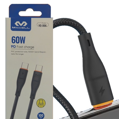 USB Cable C male, USB C мъжки VQ-D06, 60W, 1 m,  BLACK