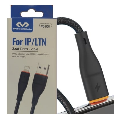 USB Cable A male, Apple Lightning VQ-D06, 2.4A, 1 m,  BLACK