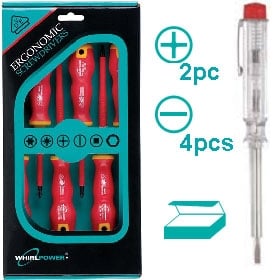 Insulated Screwdriver Set 102-707, 6 pcs, Voltage detector
