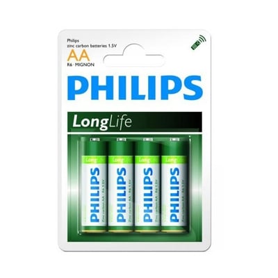 Battery PHILIPS LONGLIFE, AA (R6), 1.5V, zinc-carbon