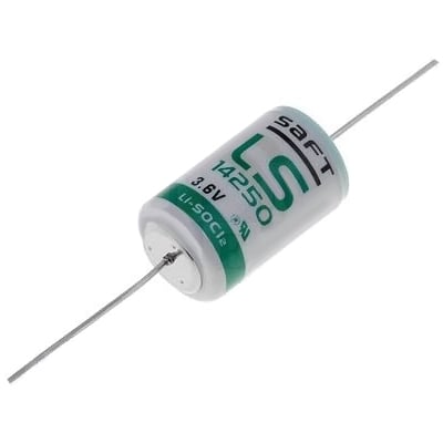 Lithium Cylindrical Battery SAFT, 1/2AA (LS14250), 3.6V, Li-SOCI2 (leads)