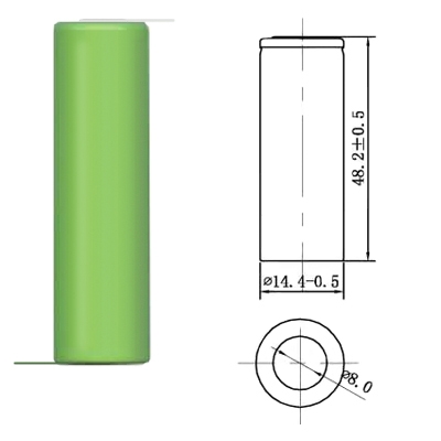 Battery Cell AA 3.7V, 800 mAh, Li-ION, 14500 (leads)