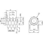 6.3 mm JACK, female ST, PCB type, JC, PVC, switched
