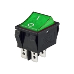 Illuminated Rocker Switch 34x26 mm, 4P, 2x ON-OFF, 15A/250VAC, GREEN
