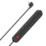 Surge protection Power Strip HAMA x6 at 90°, Switch, 2m cable, Wall-Mountable, Black, 223132