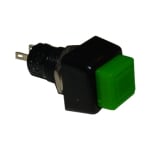 Push Button Switch M10, 15x15 mm, OFF-(ON), SPST, 1A/250VAC, GREEN