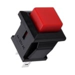 Push Button Switch 12x10, 14x14 mm, OFF-(ON), SPST, 0.5A/250VAC, RED