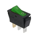 Illuminated Rocker Switch 28x11 mm, 3P ON-OFF, 15A/250VAC, GREEN
