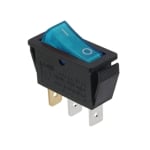 Illuminated Rocker Switch 28x11 mm, 3P ON-OFF, 15A/250VAC, NEON BLUE