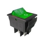 Illuminated Rocker Switch 28x22 mm, 4P,  2x ON-OFF, 15A/250VAC, NEON GREEN