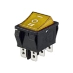 Illuminated Rocker Switch 28x22 mm, 6P, 2x ON-OFF-ON, 16A/250VAC, YELLOW