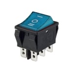 Illuminated Rocker Switch 28x22 mm, 6P, 2x ON-OFF-ON, 16A/250VAC, NEON BLUE