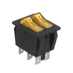 Illuminated Rocker Switch Double 28x22 mm, 6P, 2x ON-OFF, 15A/250VAC, YELLOW