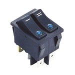 Illuminated Rocker Switch Double 28x22 mm, 6P, 2x ON-OFF, 15A/250VAC, BLUE DOT