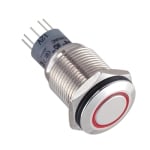 Illuminated Push Button Switch M16, OD:18 mm, 2DPDT, 2x OFF-(ON), 3A/250V, METAL, 12V RED