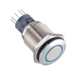 Illuminated Push Button Switch M16, OD:18 mm, 2DPDT, 2x OFF-(ON), 3A/250V, METAL, 12V BLUE