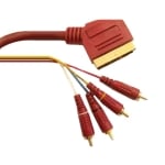 Cable SCART male, 4x RCA male (OD:9 mm) RED PVC, 1.5 m